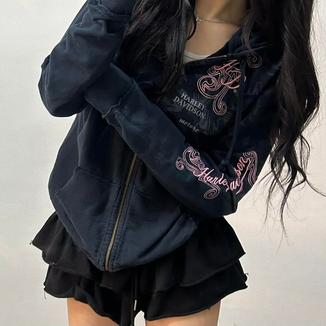 할리데이비슨 y2k 펑크 걸즈 후드집업 대대장 져지(XL) 상품이미지3