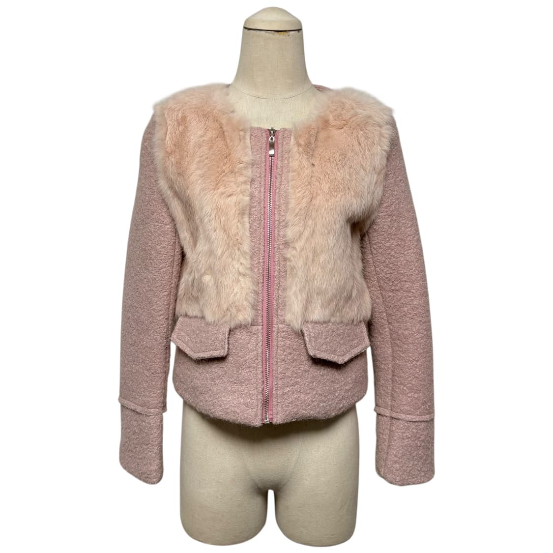 3792 핑크 토끼털 모직 퍼자켓 상품이미지1