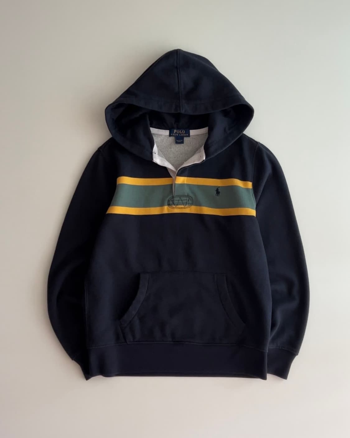 폴로 랄프로렌 보이즈 후드 럭비 셔츠 / 네이비 옐로 그린 배색 상품이미지1