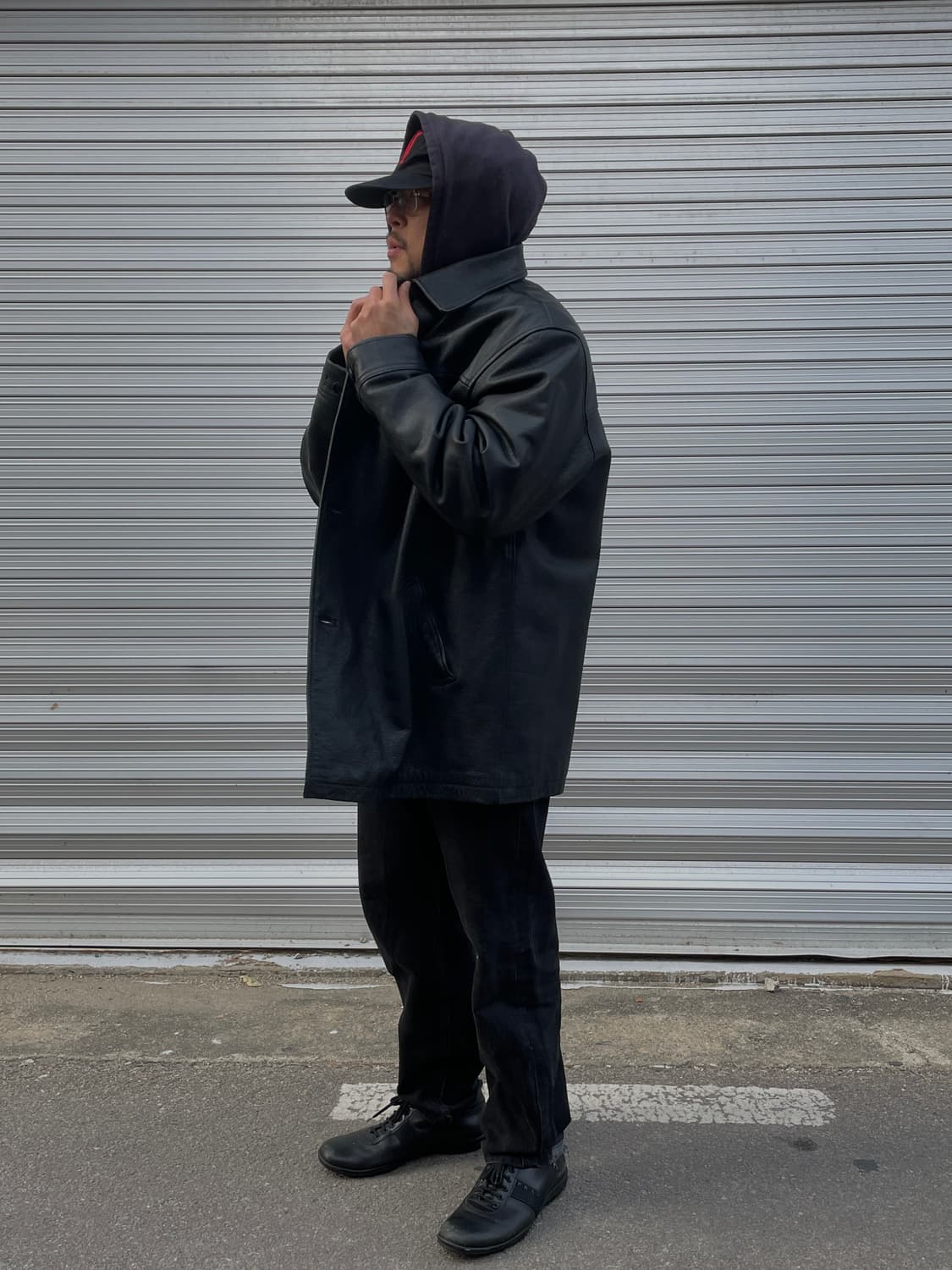 90-00s Old GAP Leather Black Car Coat 상품이미지5
