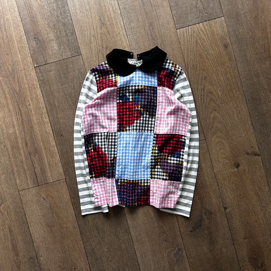 Patchwork Round Collar Blouse 상품이미지1