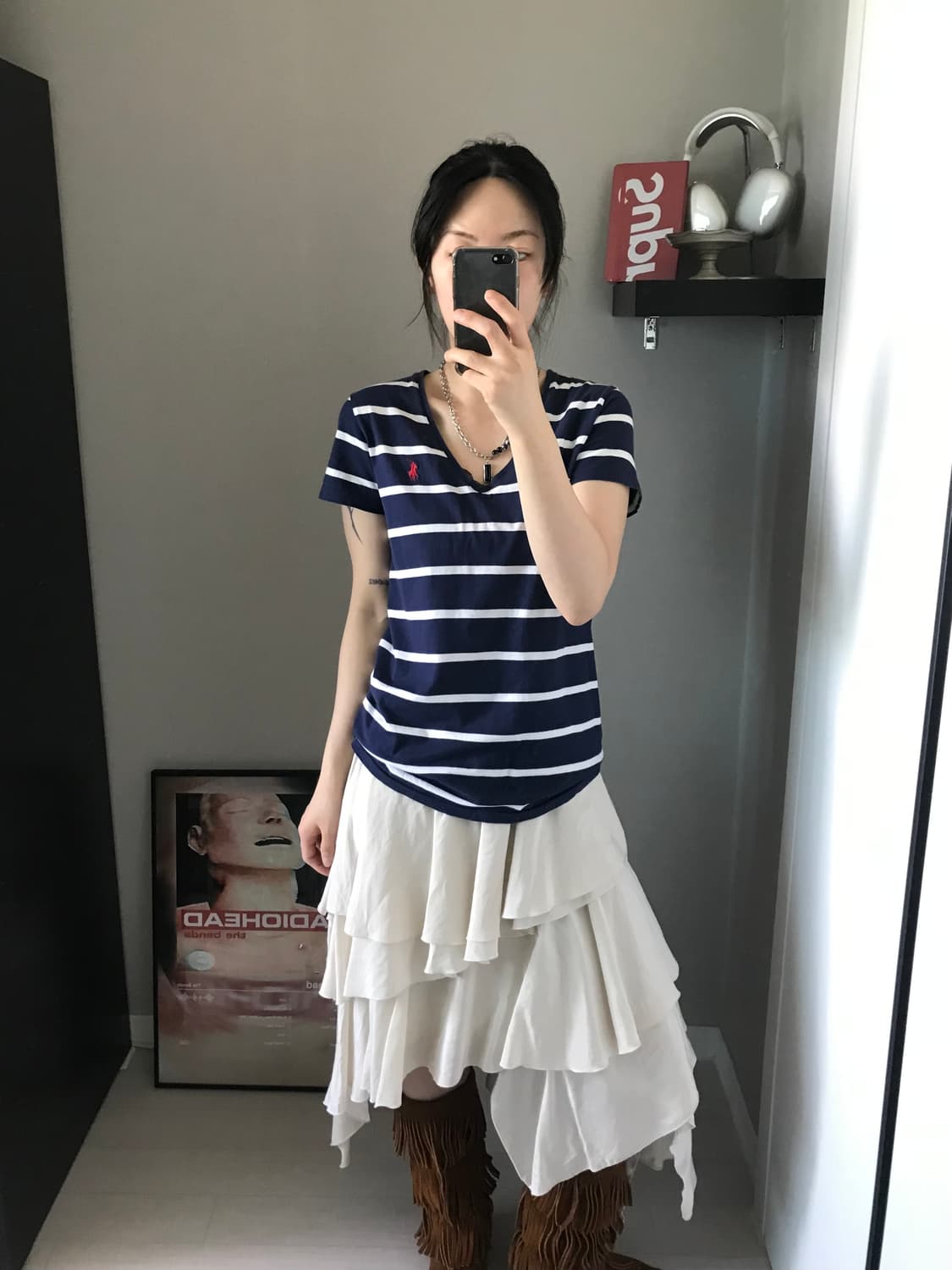 폴로 랄프로렌 스포츠 포니 로고 스트라이프 브이넥 반팔티 상품이미지3