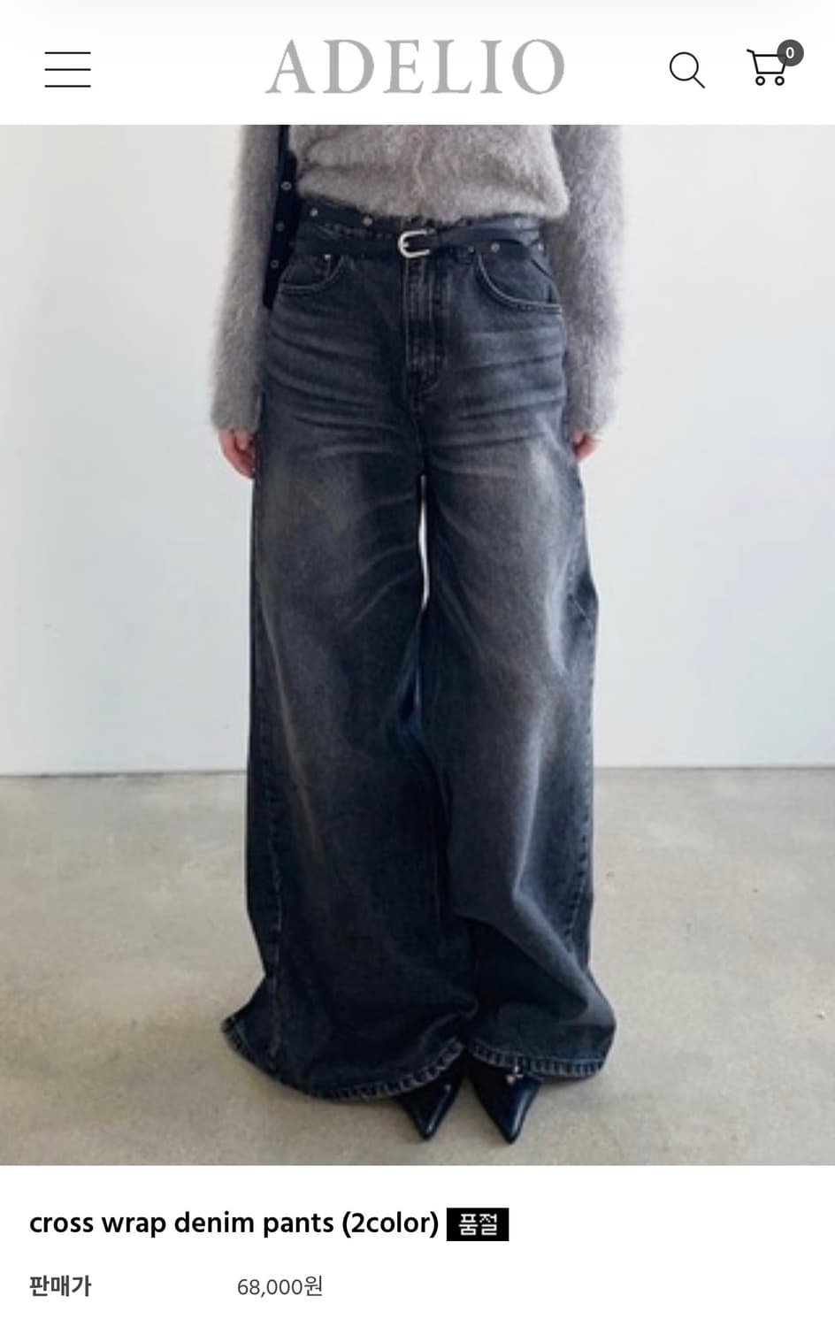 [S] 아델리오 cross wrap denim pants 흑청 상품이미지1