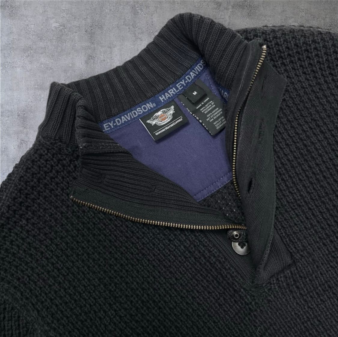 할리 데이비슨 Harley davidson 블랙 와플 하프넥 니트 M 상품이미지5