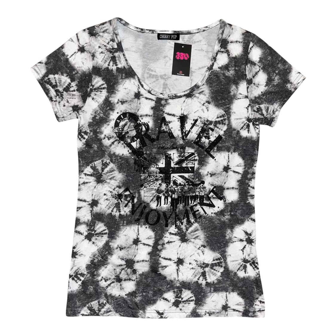 나염 큐빅 레터링 프린팅 반팔티 펑크y2k갸루 상품이미지1