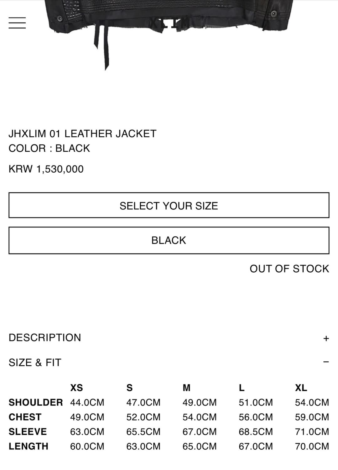 XLIM JHXLIM 01 LEATHER JACKET / L 상품이미지4