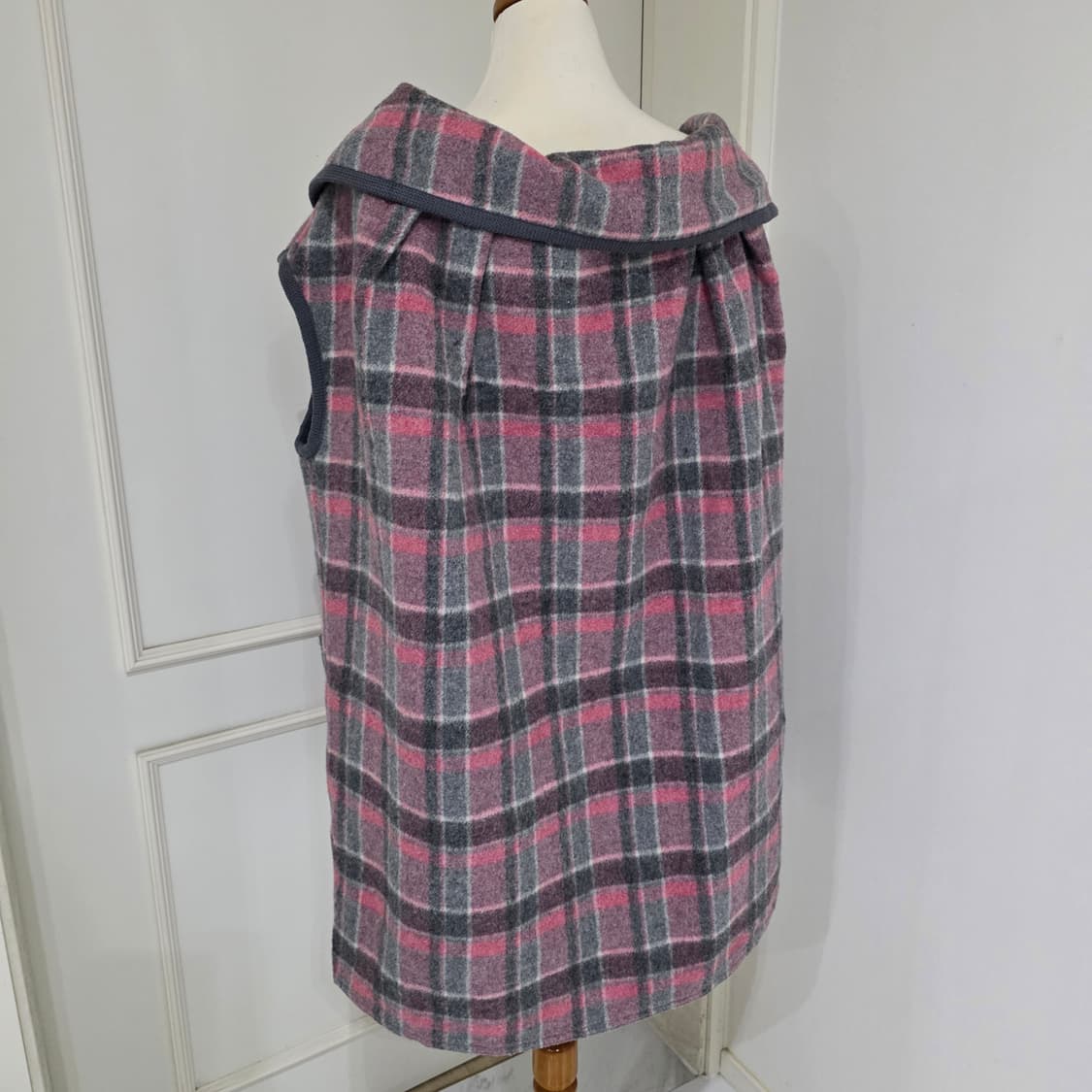 일본빈티지)리버시블 핑크x그레이 체크 모리걸st 로맨틱 베스트 상품이미지2