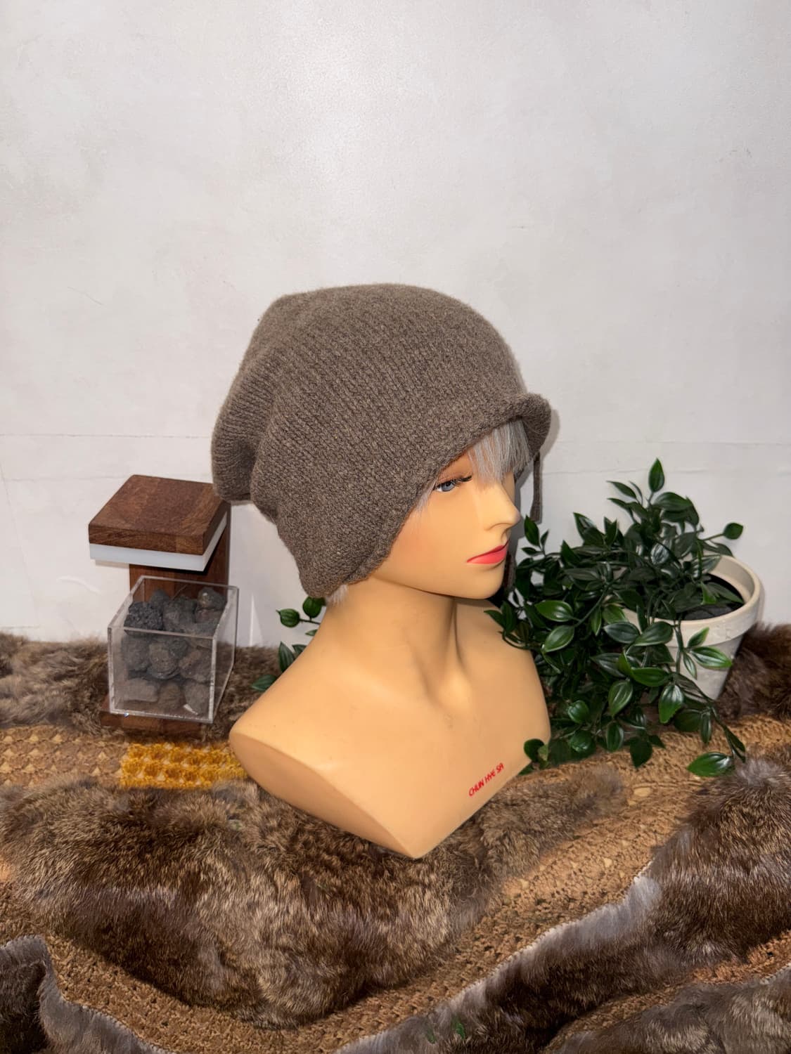 Ash brown laceup loose knit beanie 상품이미지4