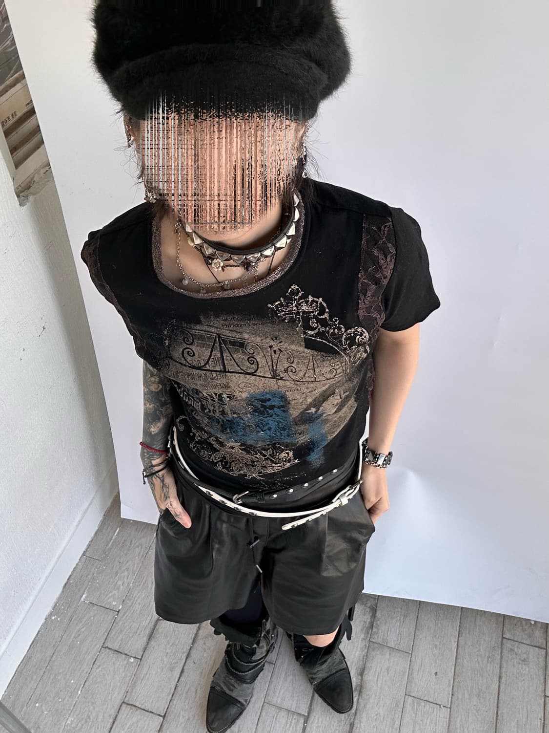 Y2K style vintage print punk 1/2 t 상품이미지3