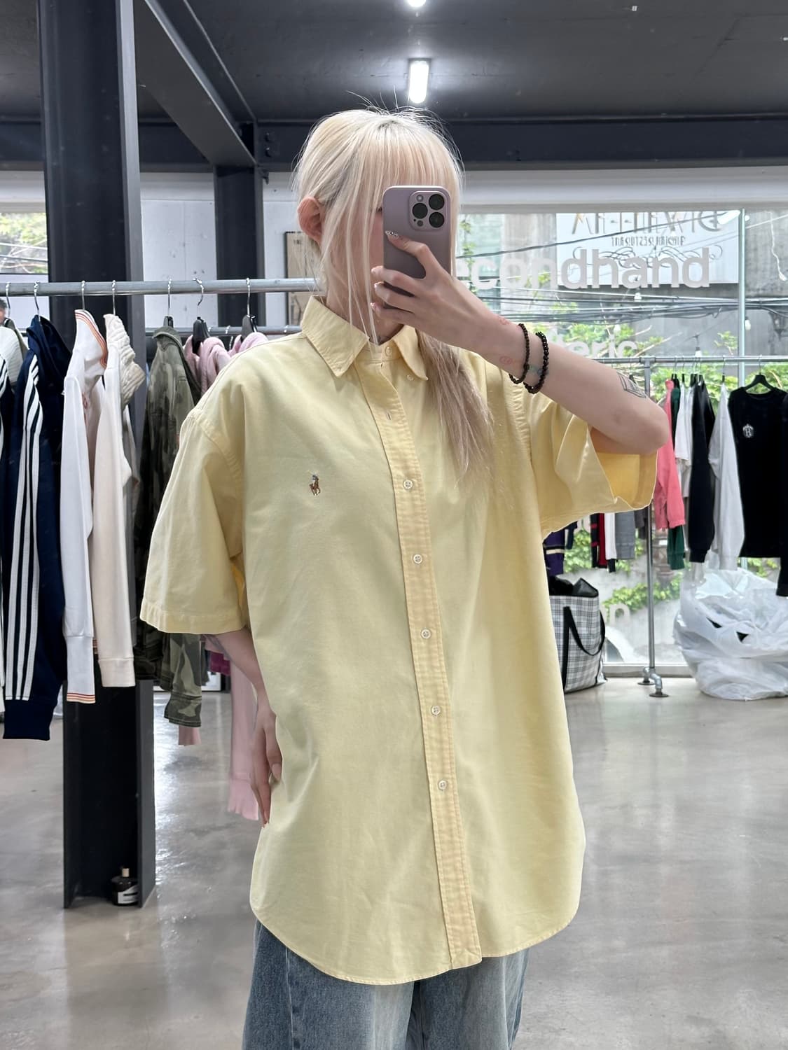 폴로 랄프로렌 옐로우 옥스포드 하프 셔츠 상품이미지3