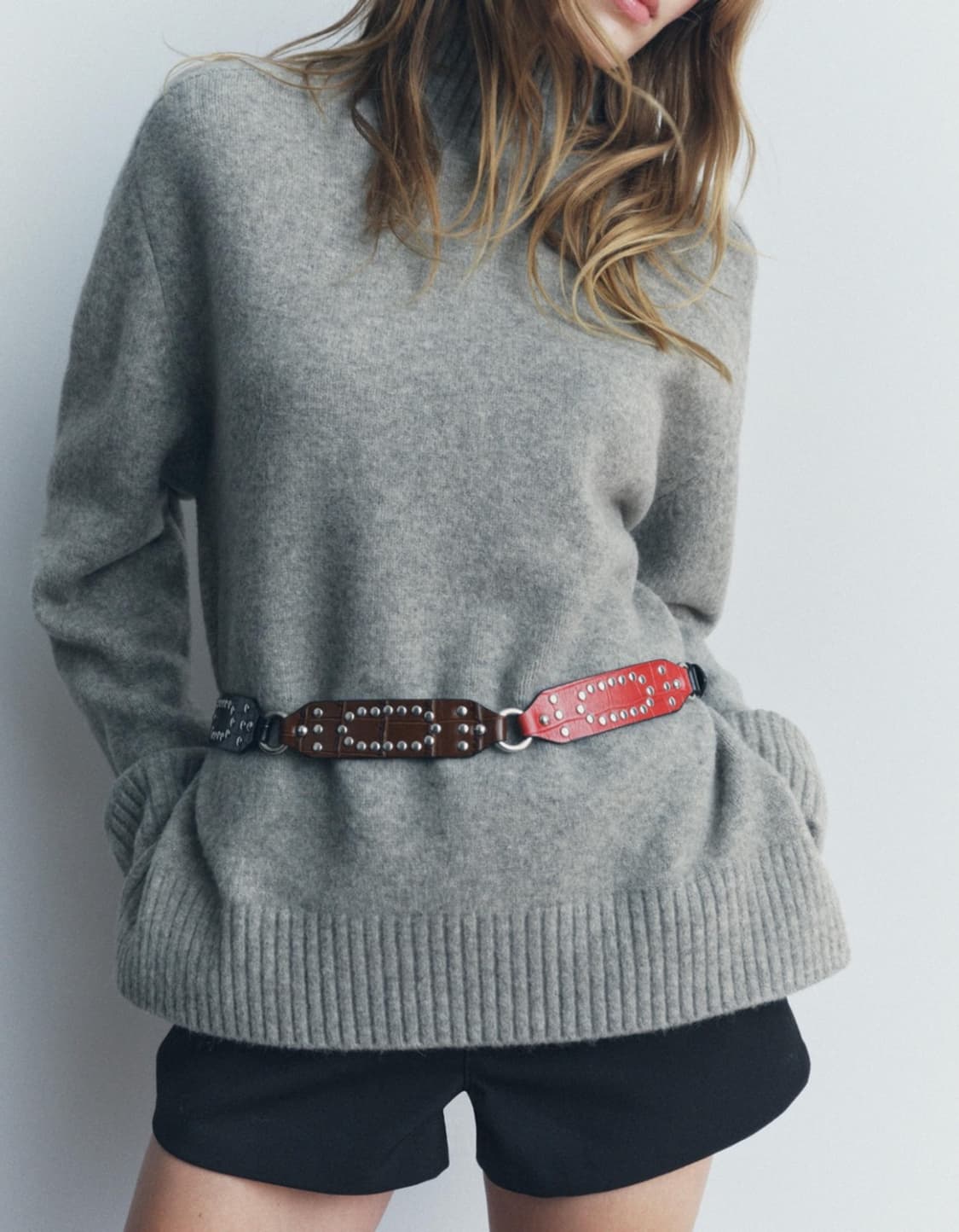 Zara 자라 리얼레더 100% 보헤미안 스터드 벨트 상품이미지1