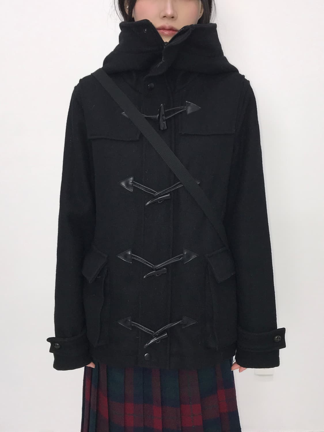 Jpn High-Neck Black Hooded Duffle Coat 상품이미지1