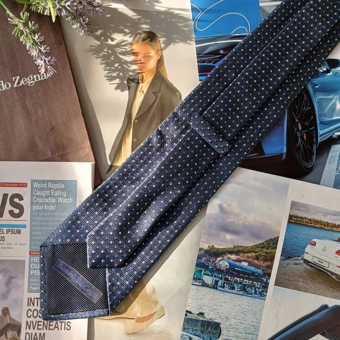 에르메네질도 제냐 자카드 패턴 넥타이 9.5cm A+등급 A19719 상품이미지7