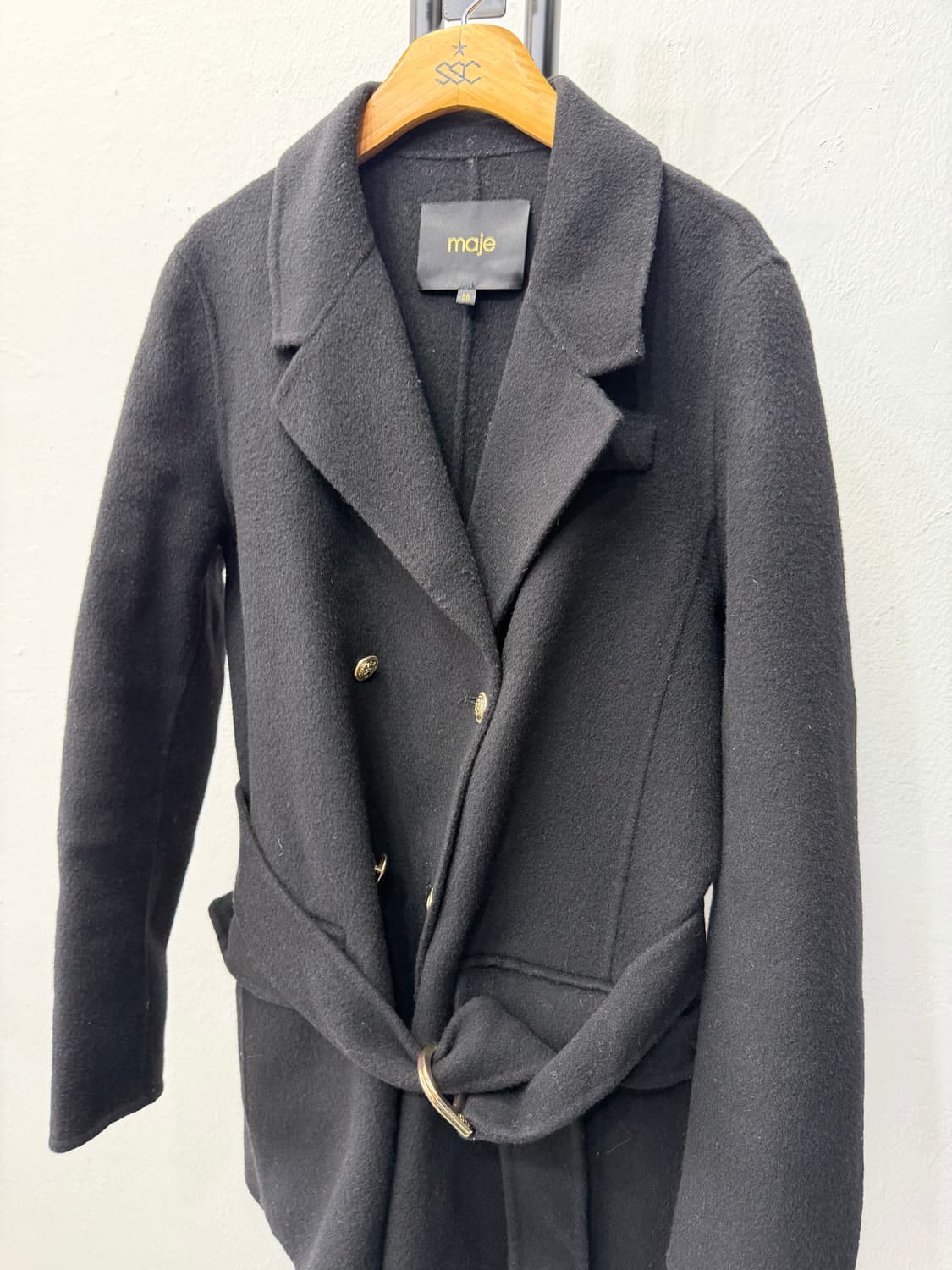 정품) 마쥬 블랙 벨티드 코트 36 상품이미지3