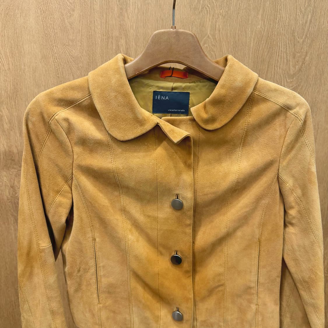 이에나 고트 스웨이드 레더 크롭 자켓 라운드 카라 디테일 카멜 브라운 상품이미지4