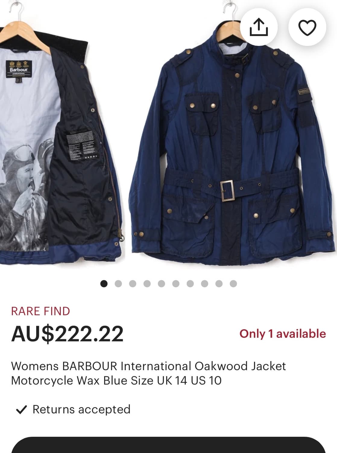 바버 인터내셔널 Oakwood 왁스 자켓 M 우먼스 상품이미지2