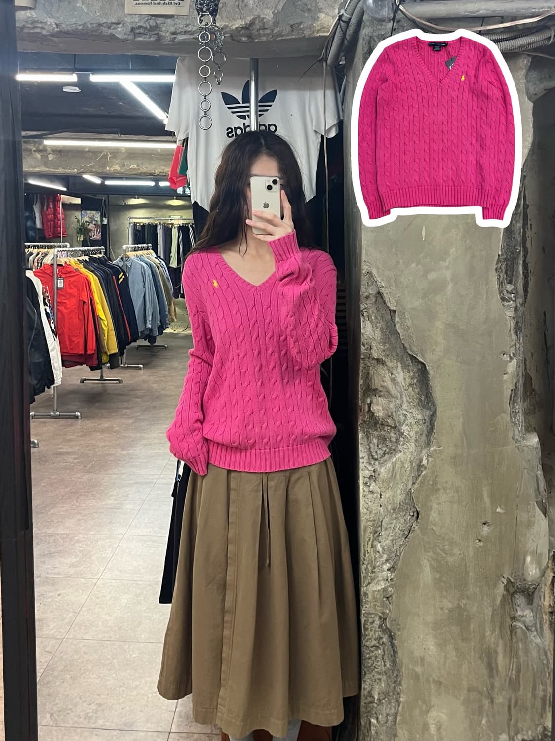 폴로 랄프로렌 꽈배기 브이넥 니트 핑크 L #csz2294 상품이미지1