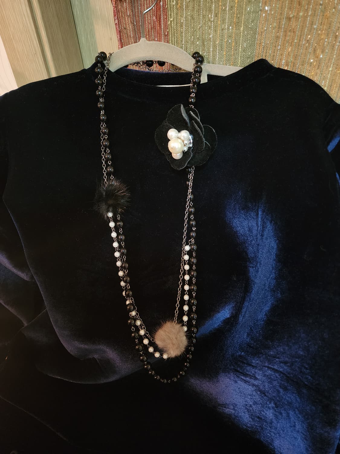 3줄 코사지 진주 롱 목걸이 상품이미지2