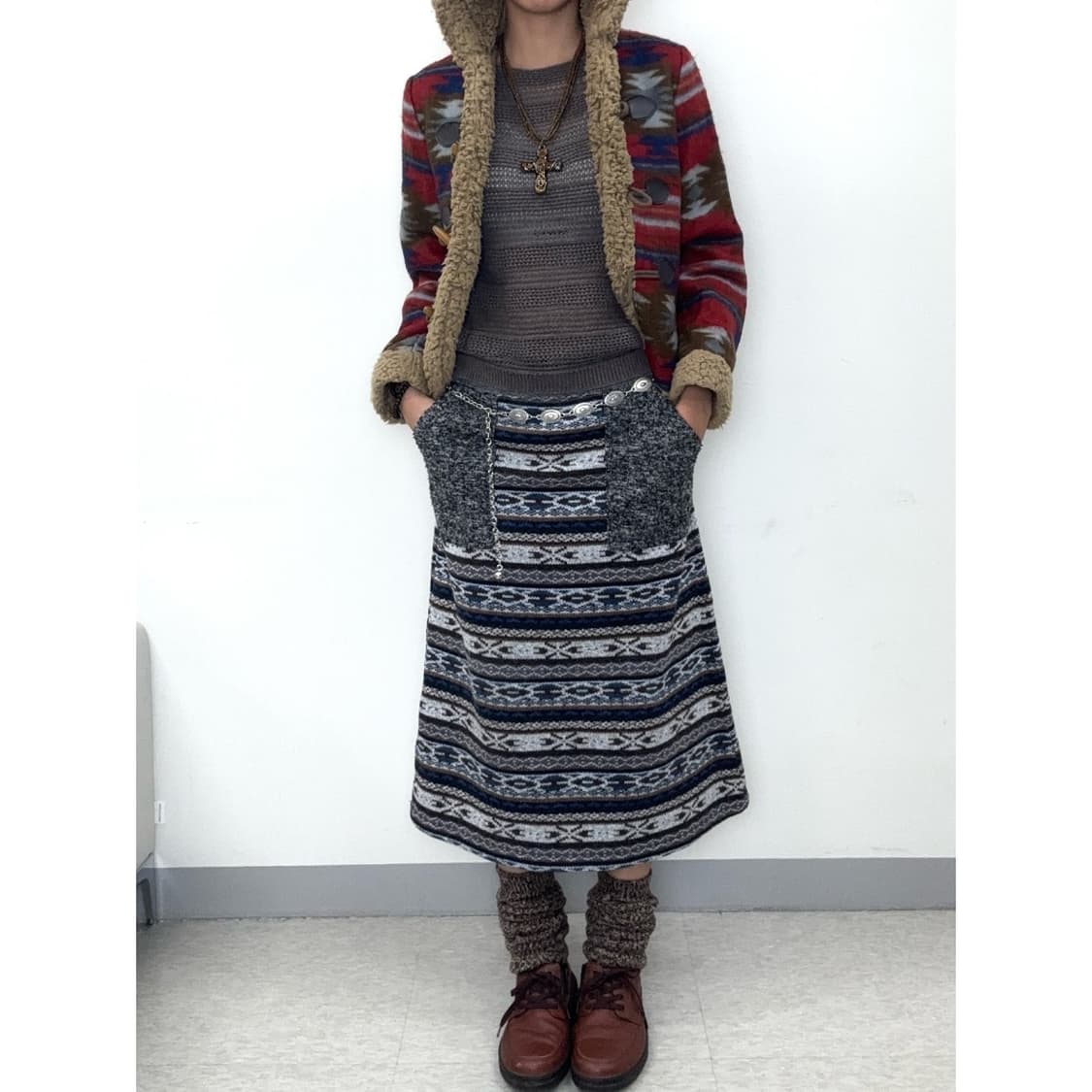 빈티지 노르딕 히피 더플 자켓 무스탕 상품이미지5