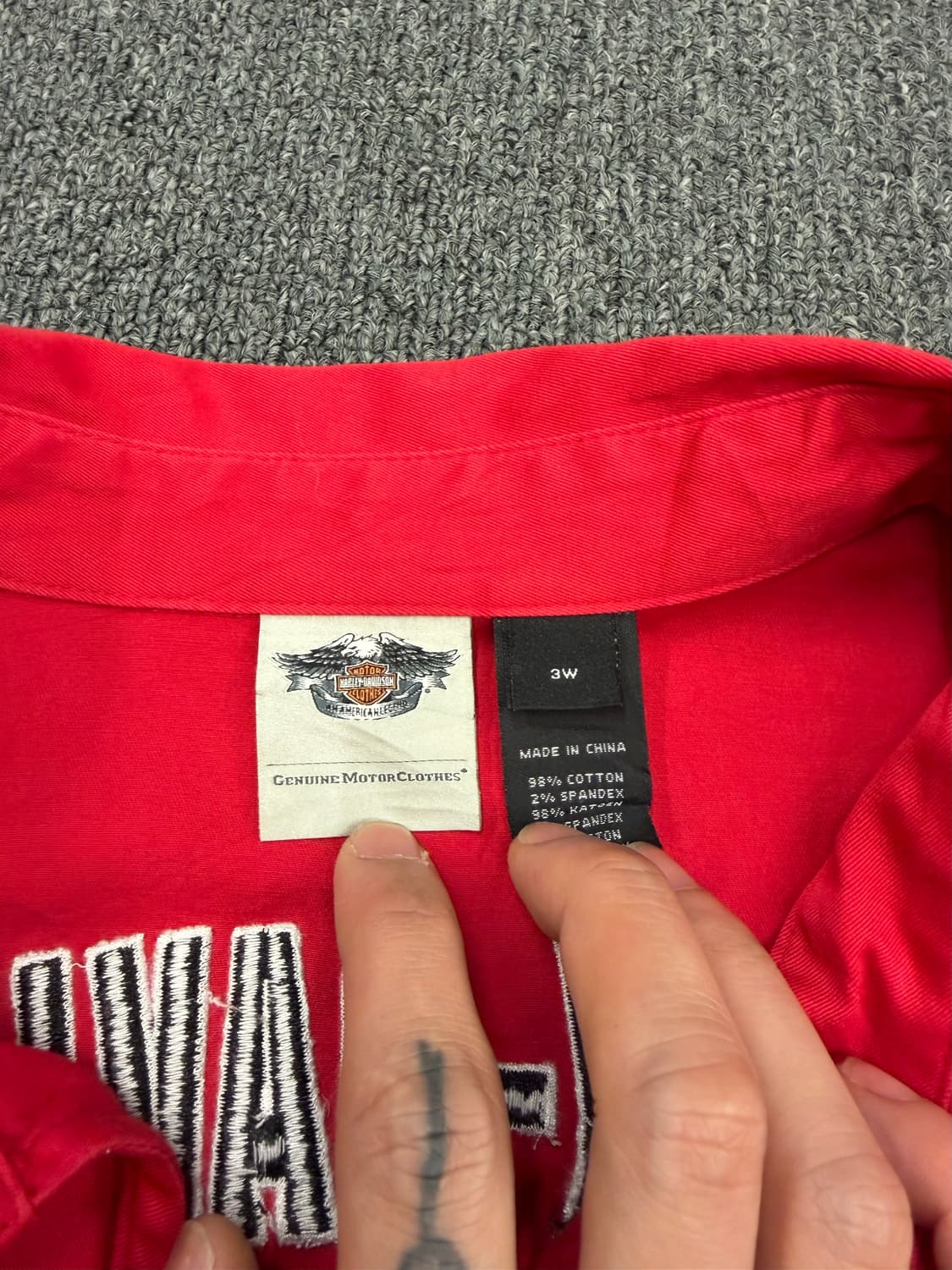 OS)할리데이비슨 빈티지 로고자수 반팔 집업 셔츠 상품이미지3