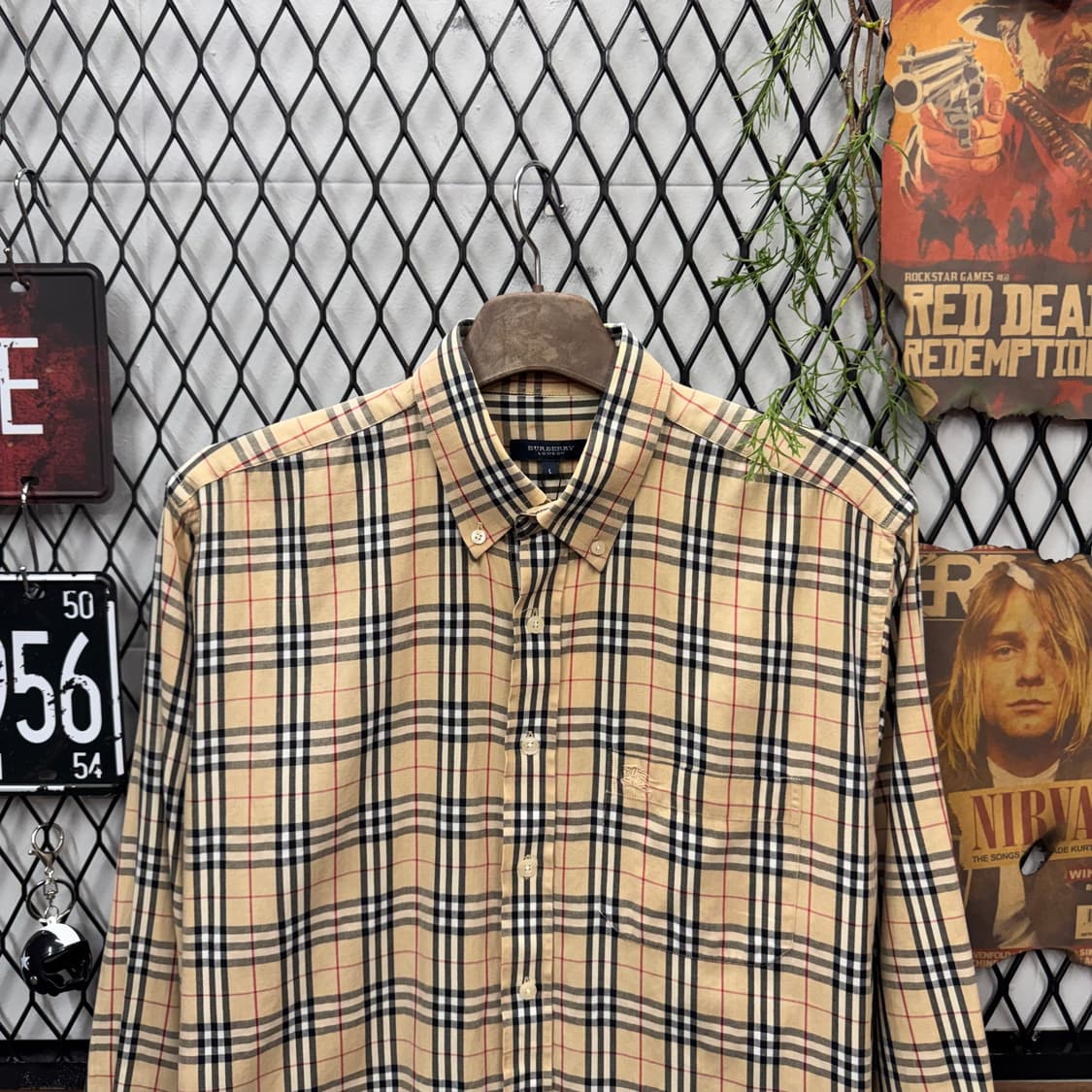 00s 버버리 런던 노바체크 긴팔 셔츠 기사 로고 포인트 베이지 상품이미지3