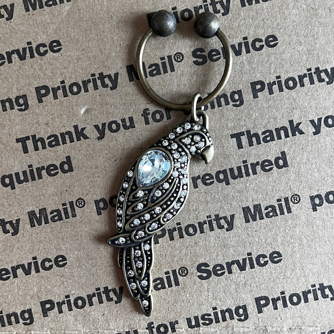 90s vtg Rhinestone Parrot Keyring 상품이미지1