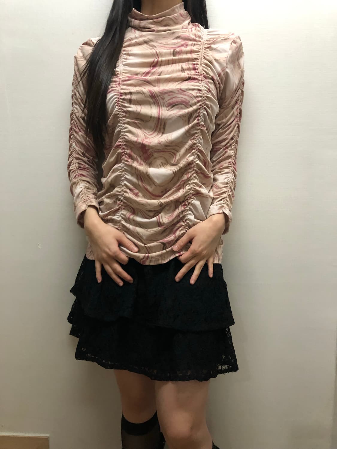 빈티지 핑크 마블 셔링 탑 상품이미지6