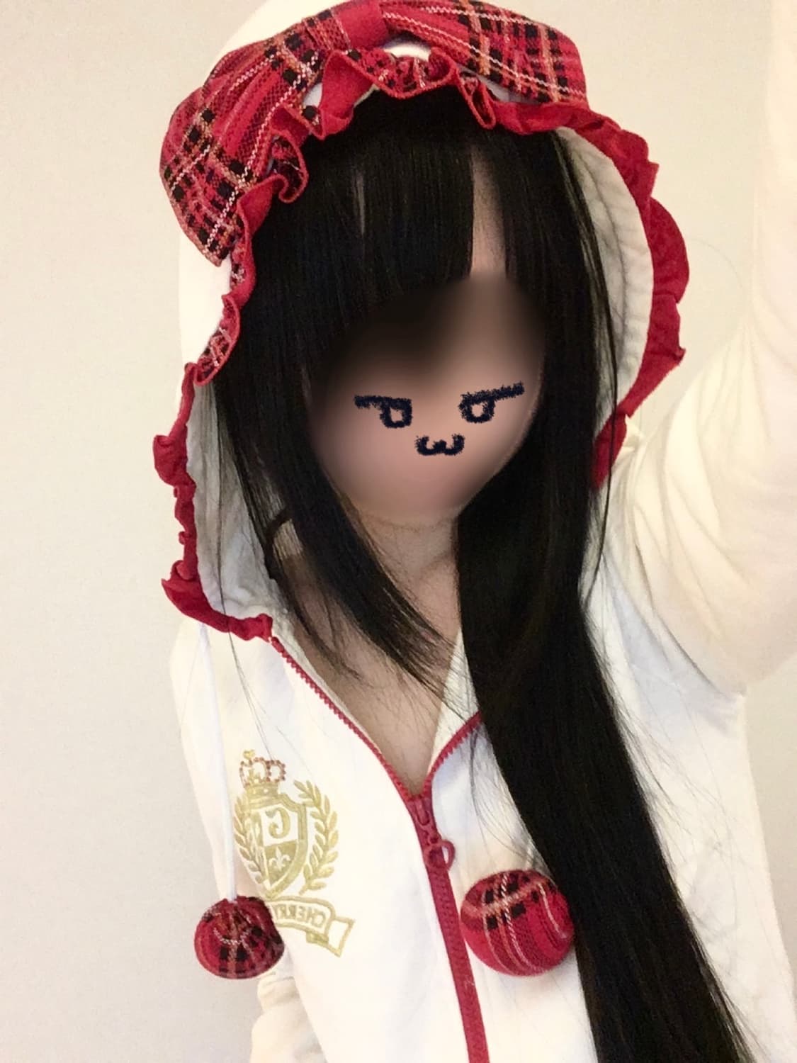 타탄체크 빅리본 폼폼이 후드집업 레드 캐캐체 갸루 레터링 트랄라라 상품이미지4