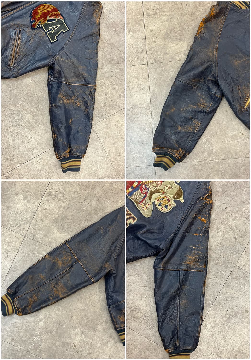 아비렉스 90s 인디언 가죽 헤비 자켓 네이비 M #csz1763  상품이미지6