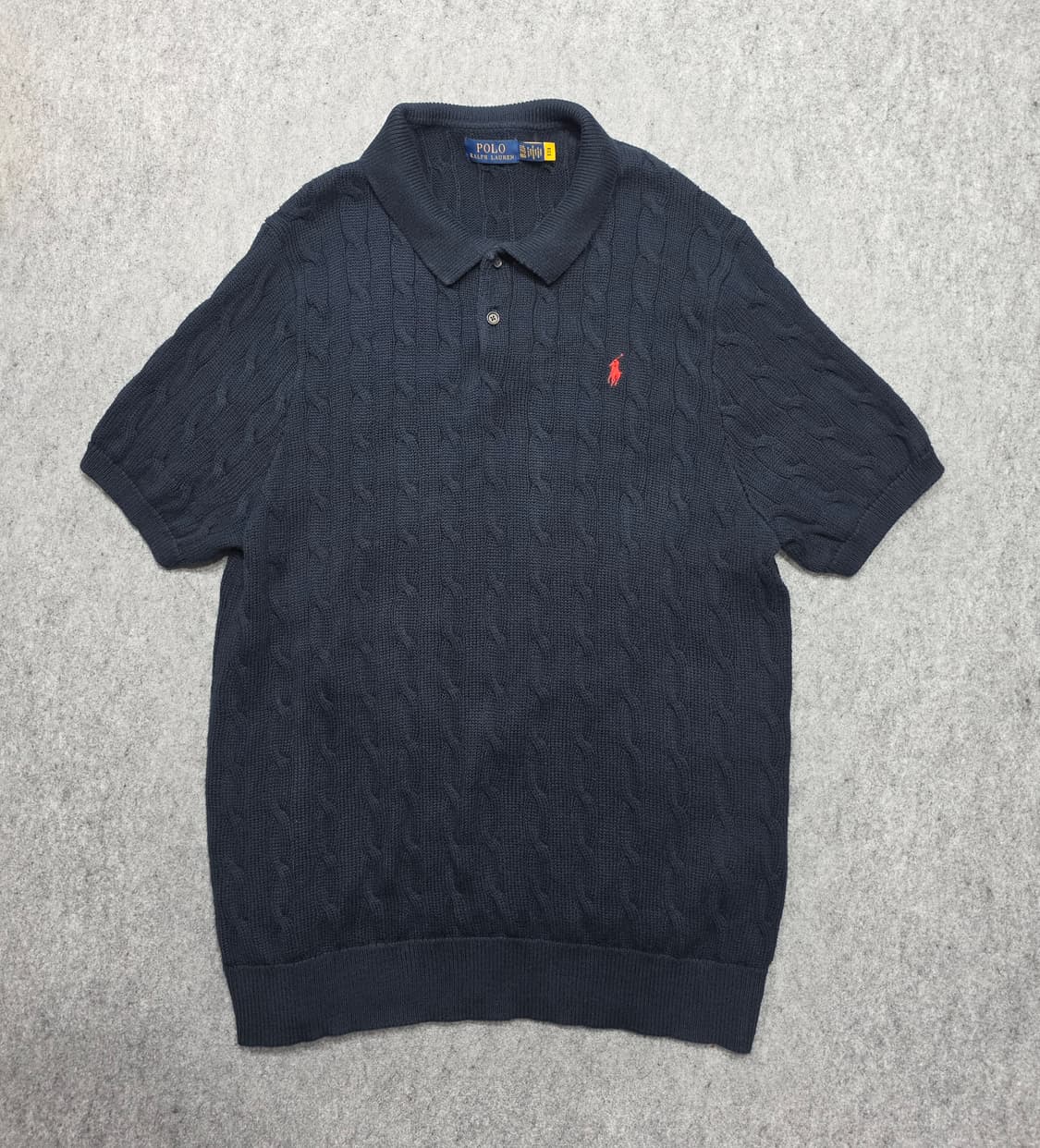 폴로 랄프로렌 케이블 꽈배기 큐알택 하프단추 카라 반팔니트 2XL 네이비 상품이미지1