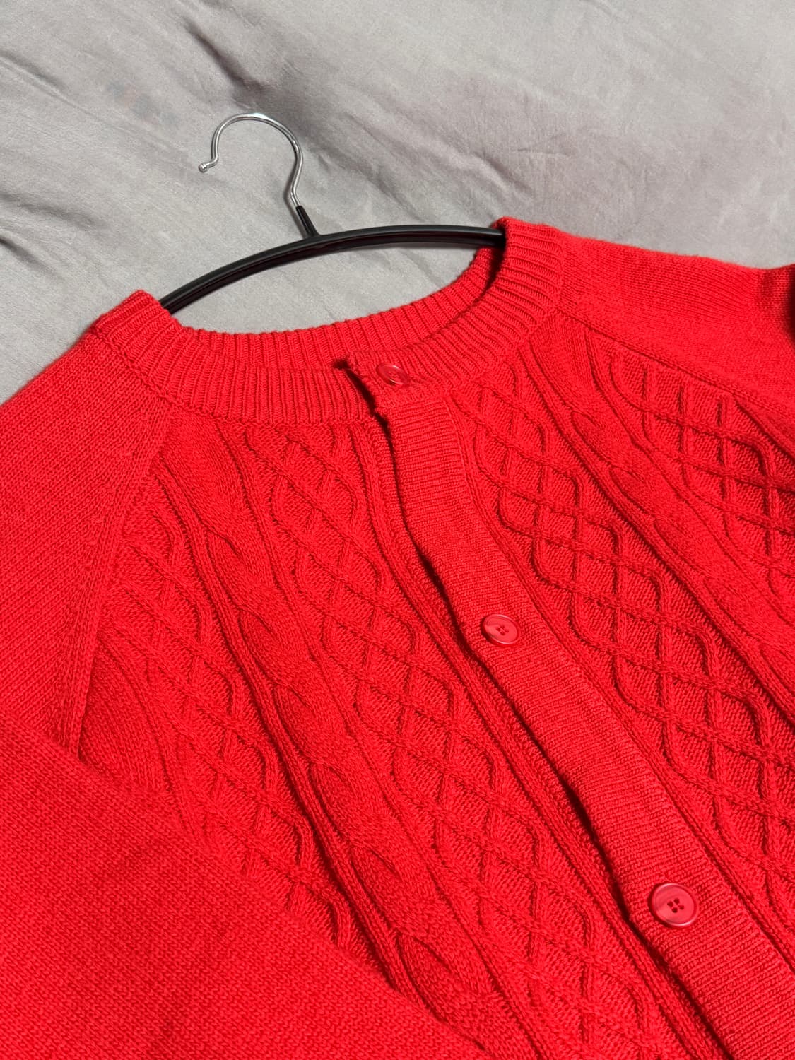 웨이비니스 더블 텍스처 라운드넥 가디건 레드 2 상품이미지6