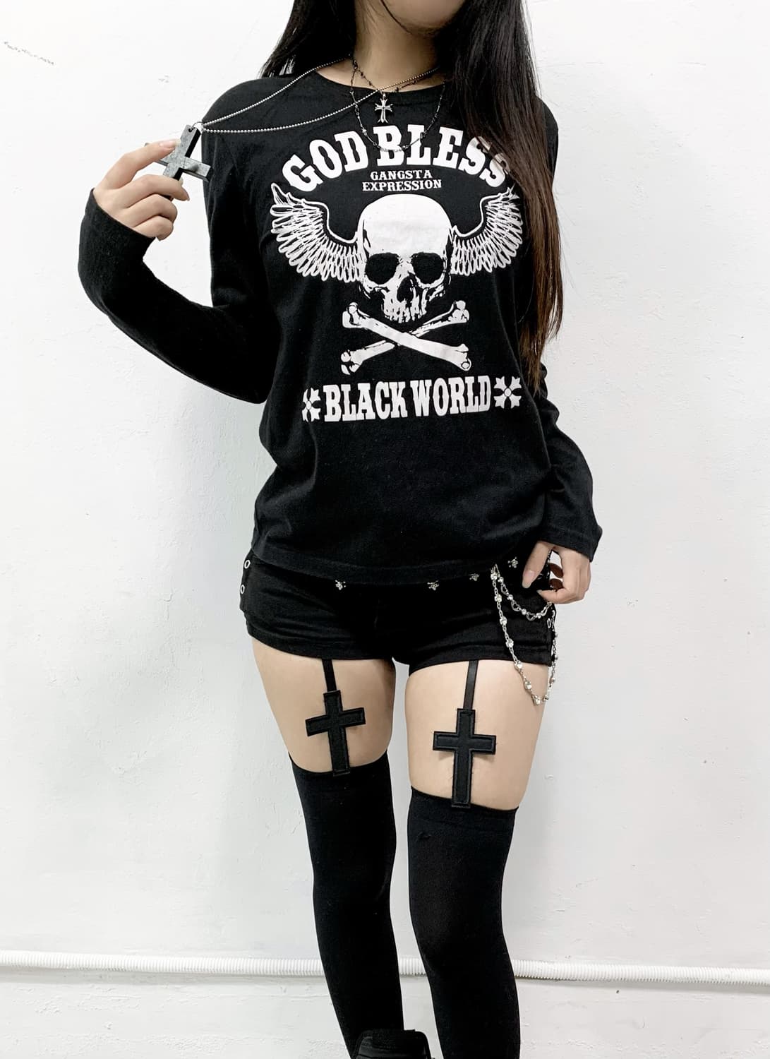 [BLUEGILL] 펑크 스컬 날개 레터링 롱슬리브 상품이미지4