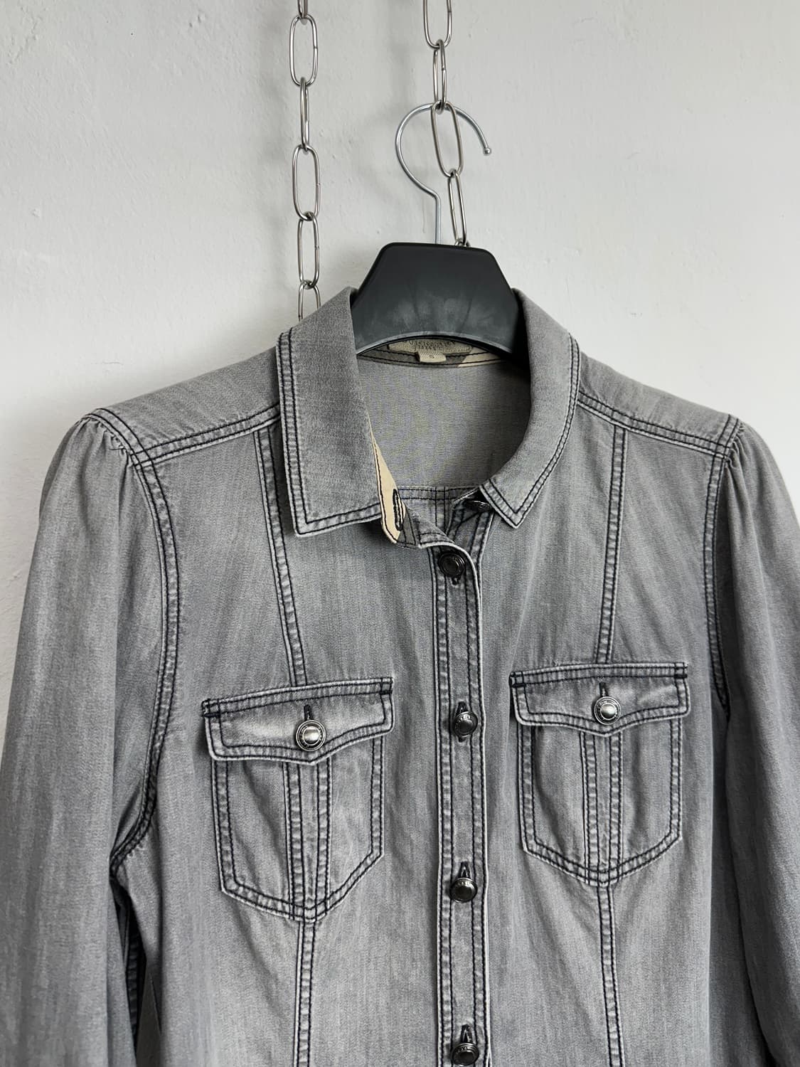 Burberry Nova Check Cuffed Grey Denim Sh 상품이미지5