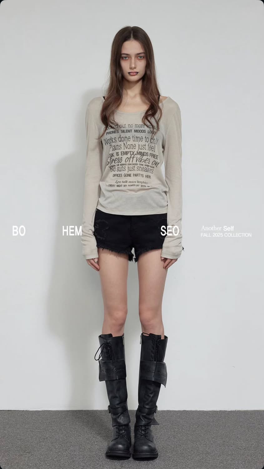 보헤미안서울 스머지드 레터링 티 베이지 새상품 상품이미지1