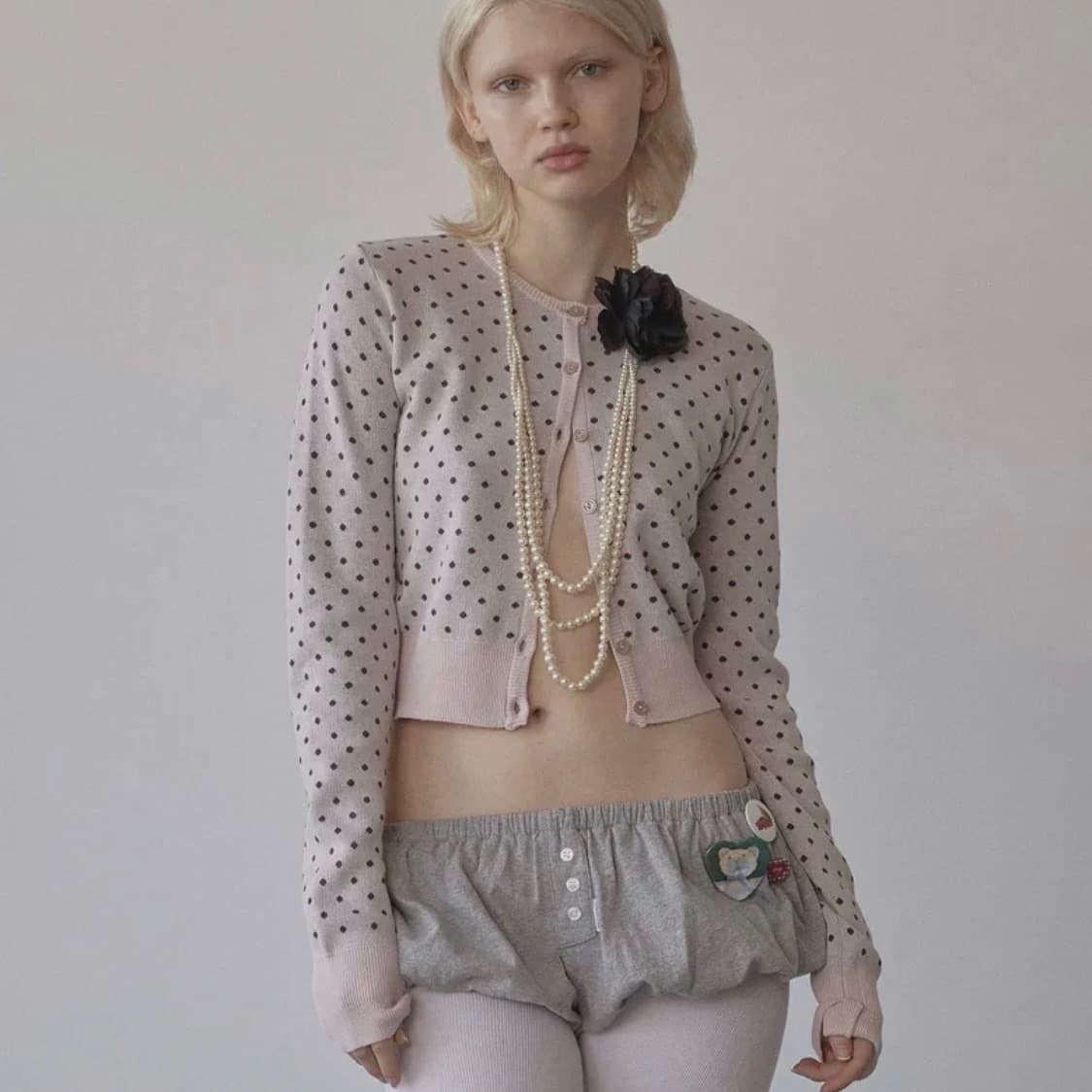 스컬프터 도트 가디건 베이비핑크/브라운 Polka Dot Cardigan 상품이미지1