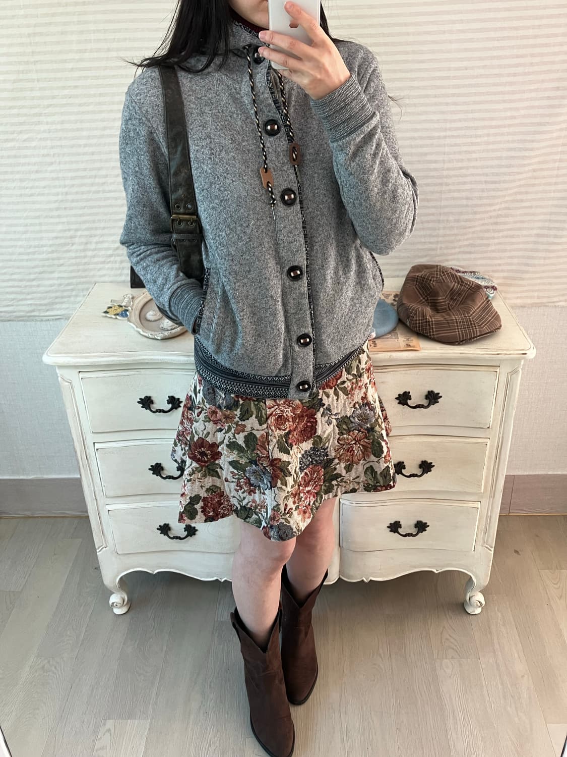 jpn vintage 차콜 보헤미안 버튼 후드 집업 y2k 스트릿 갸루  상품이미지5