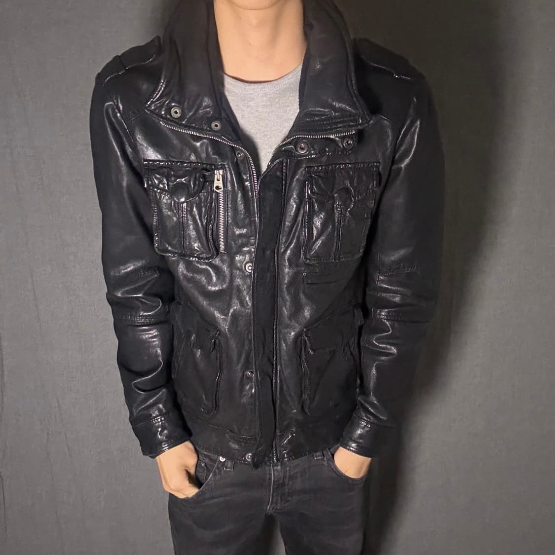 high neck lamb skin pocket jacket 상품이미지2