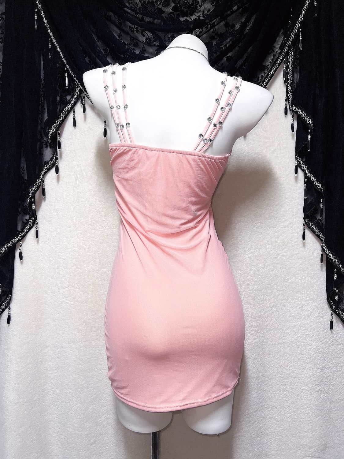 히메갸루 로맨틱 로걀 핑크 셔링 비즈 미니원피스 섹시 러블리 슬립 핀터깔 상품이미지9