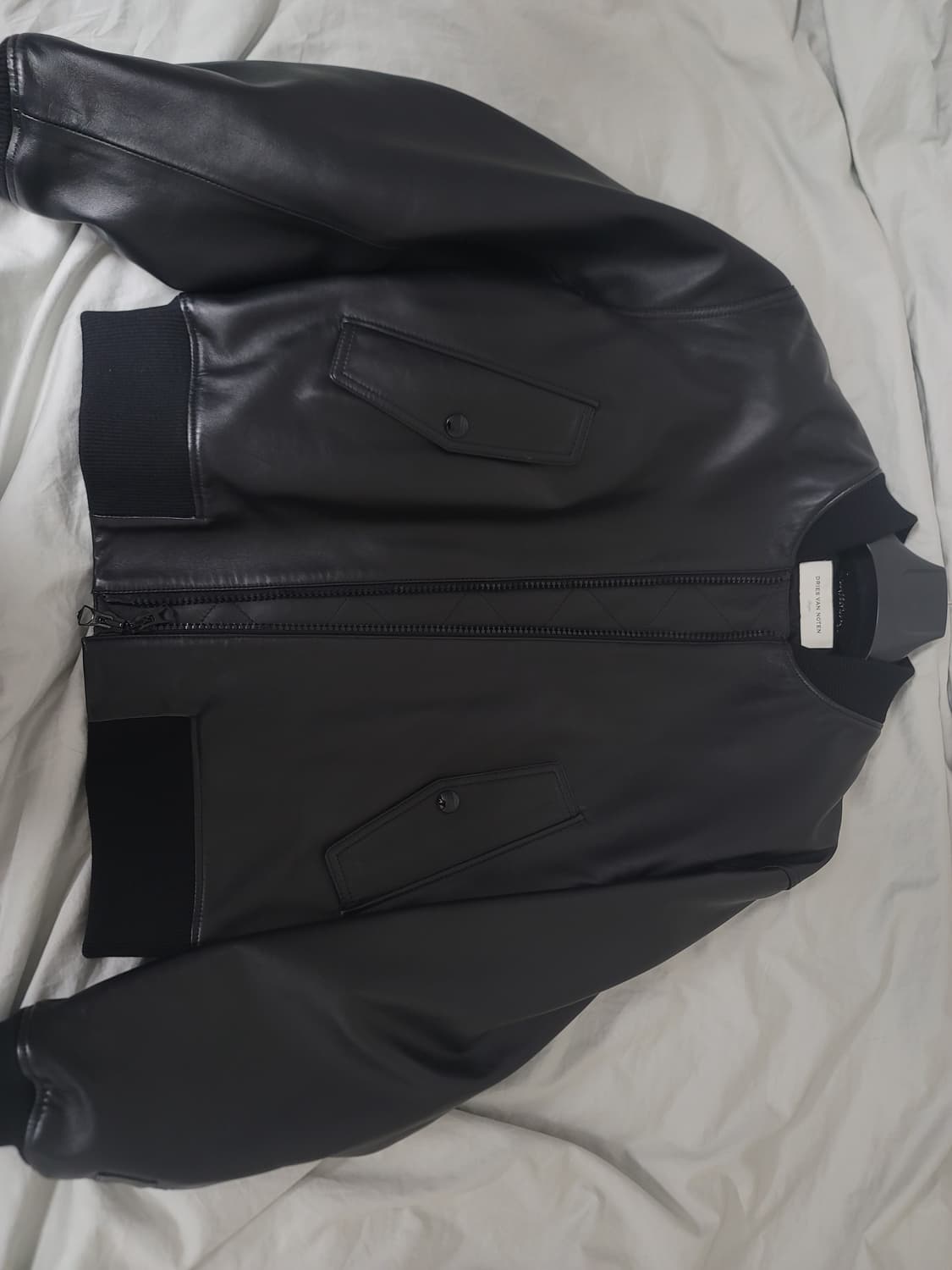 L 드리스반노튼 랜버스 레더 백 지퍼 봄버 상품이미지3