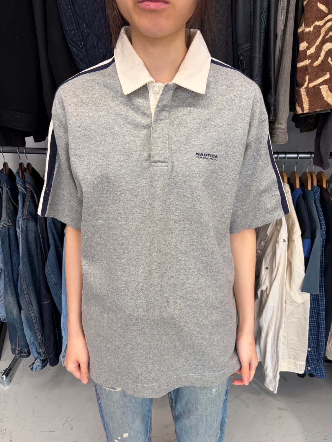 Nautica 그레이 배색 라인 폴로 셔츠 상품이미지1