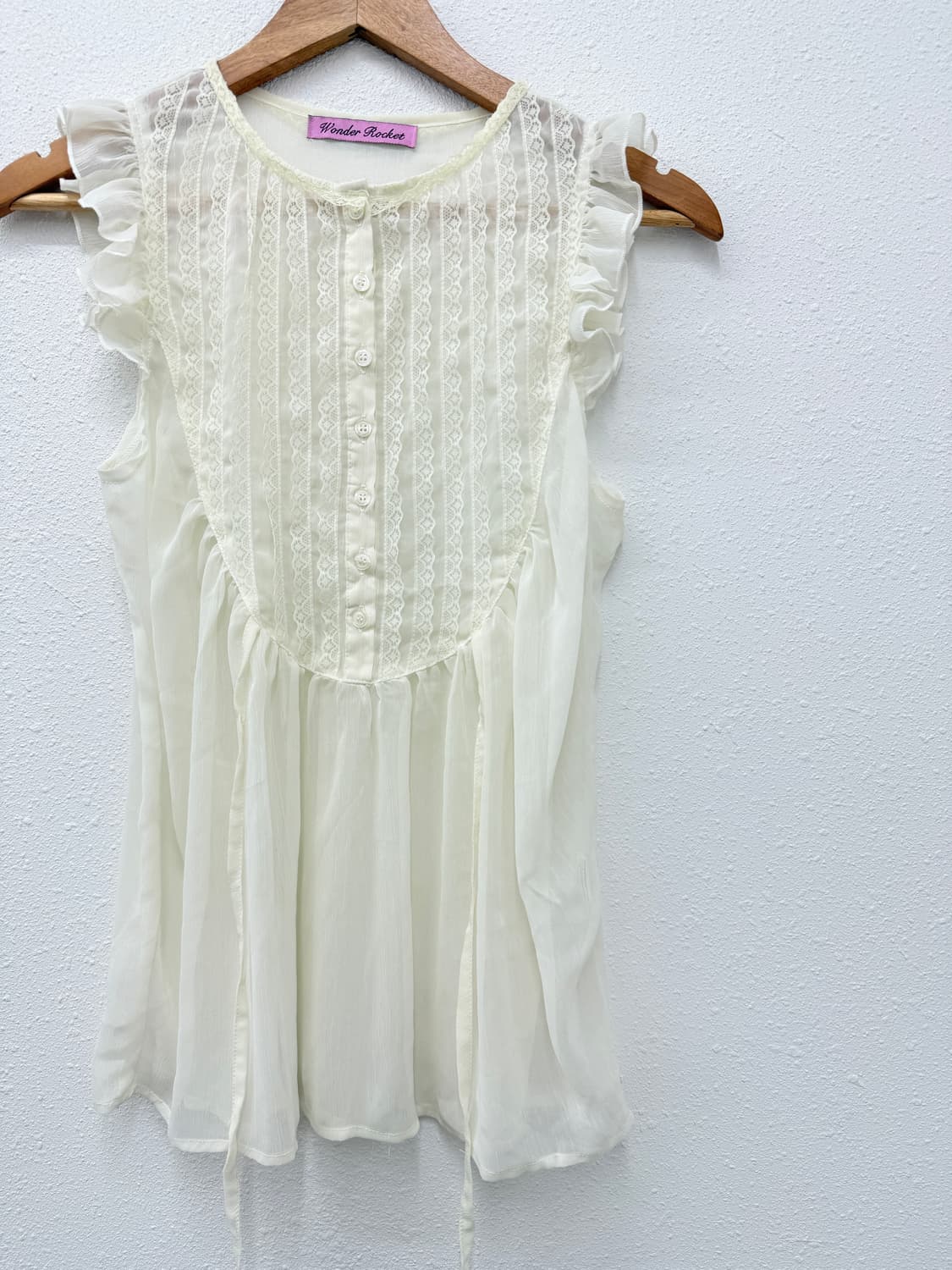 빈티지 Wonder Rocket 레이스 프릴 시스루 슬리브리스 상품이미지4