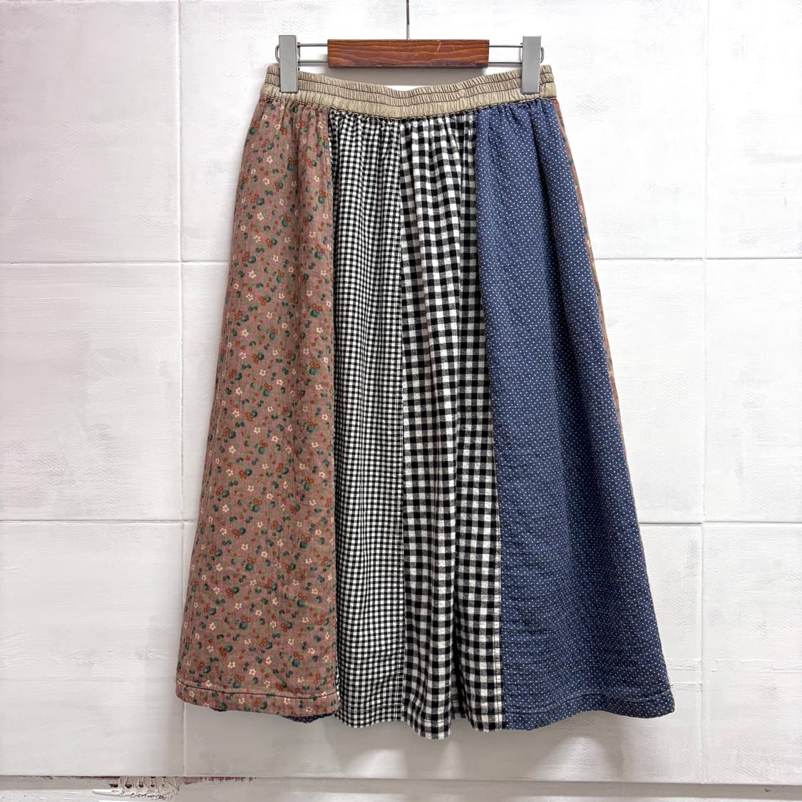 플라워 체크 패치워크 모리걸 밴딩 스커트  상품이미지1