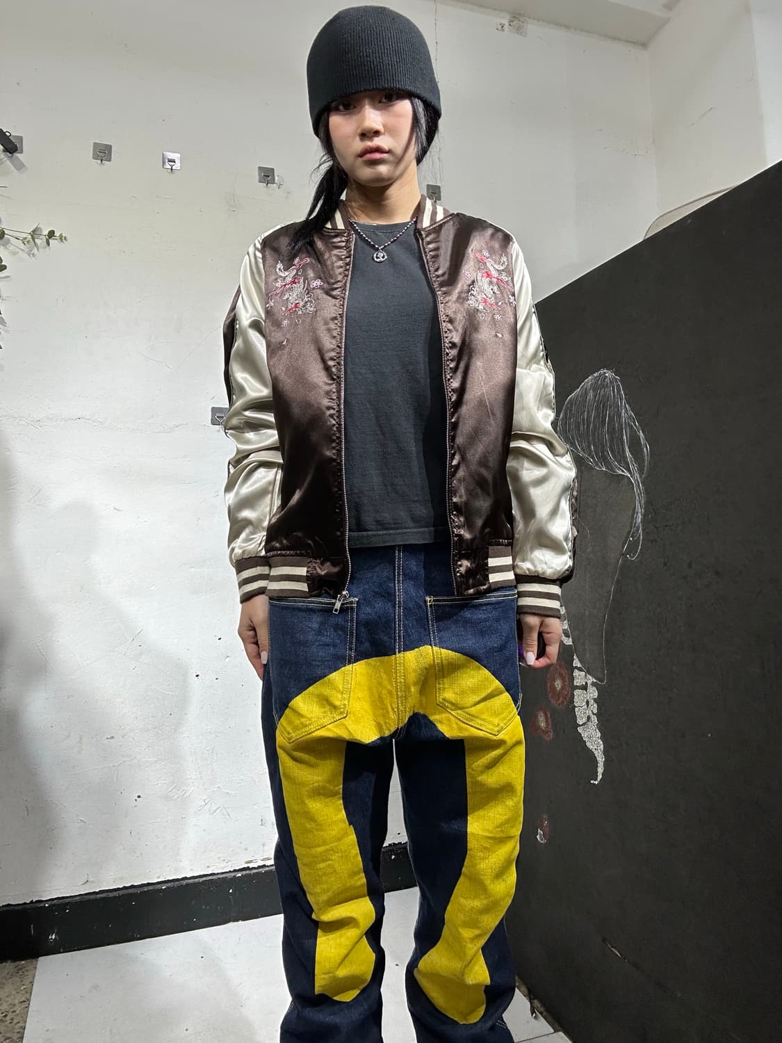 일본빈티지 일심여경 y2k 브라운 용 자수 스카잔 L 상품이미지2