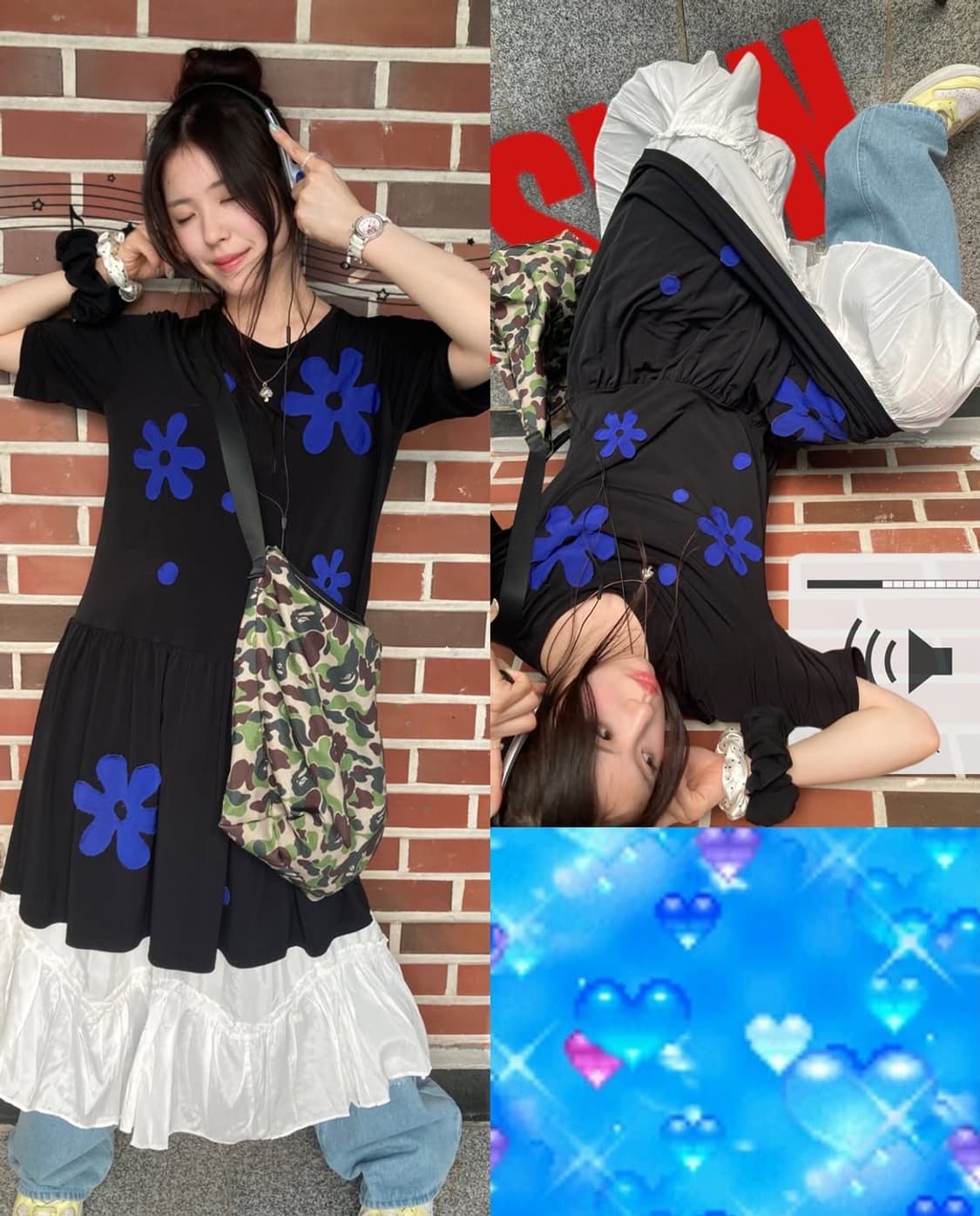 블루베리 히피스포티걸 빈티지 코디세트 3pcs 상품이미지1