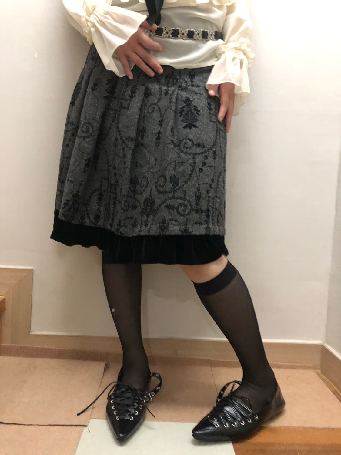 빈티지 그레이 오리엔탈 미디 스커트 상품이미지2