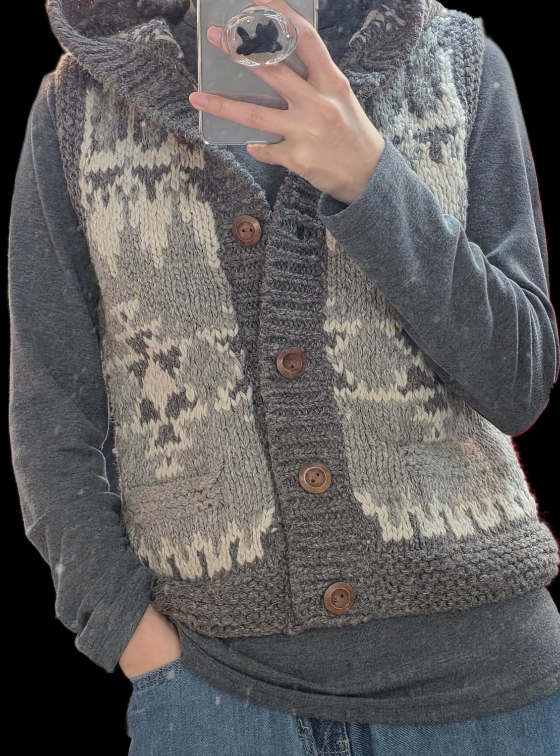 모리걸 노르딕 후드 니트 조끼 베스트 일본빈티지 상품이미지6