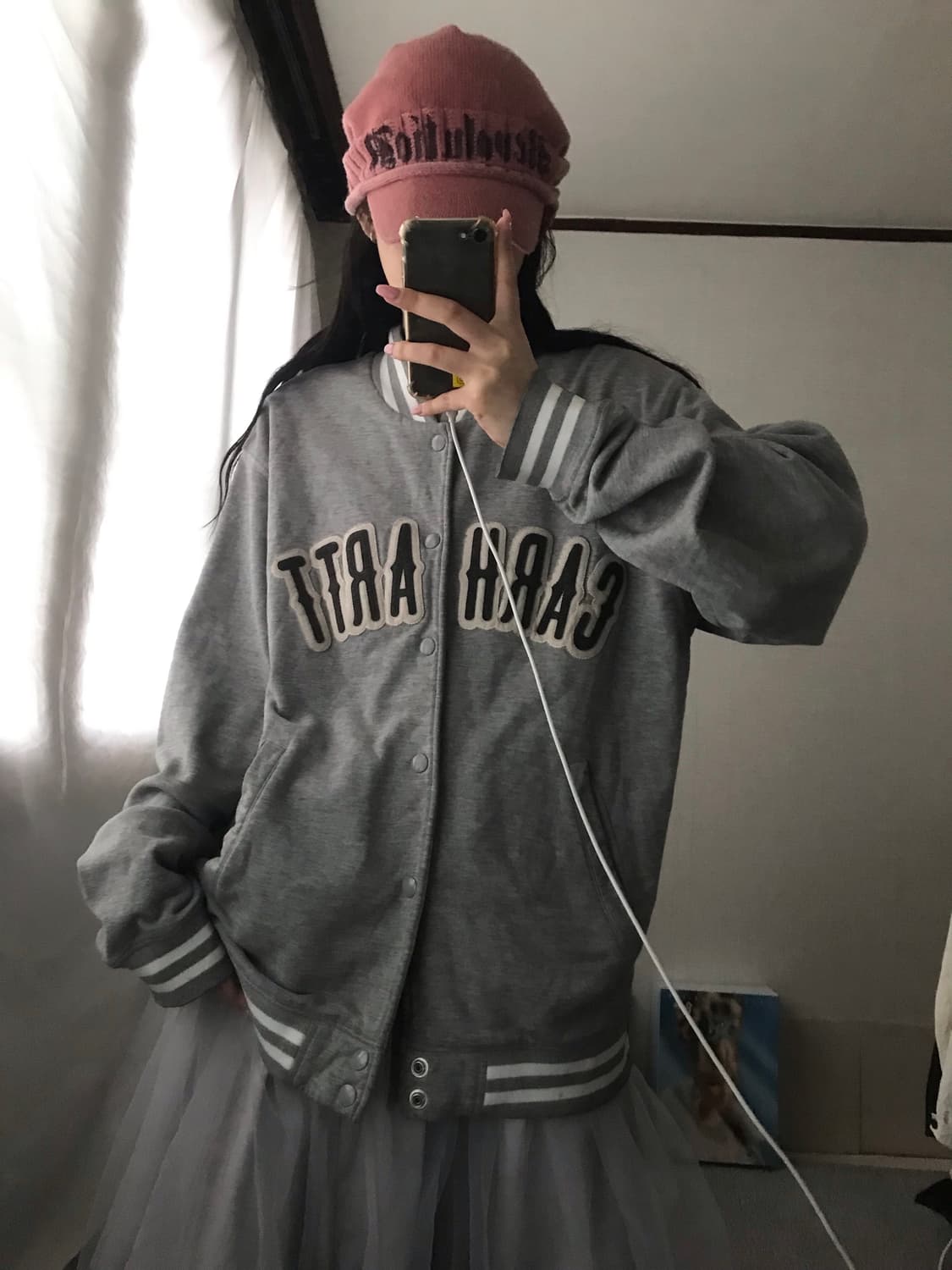 칼하트 그레이 빅로고 바시티자켓 상품이미지7