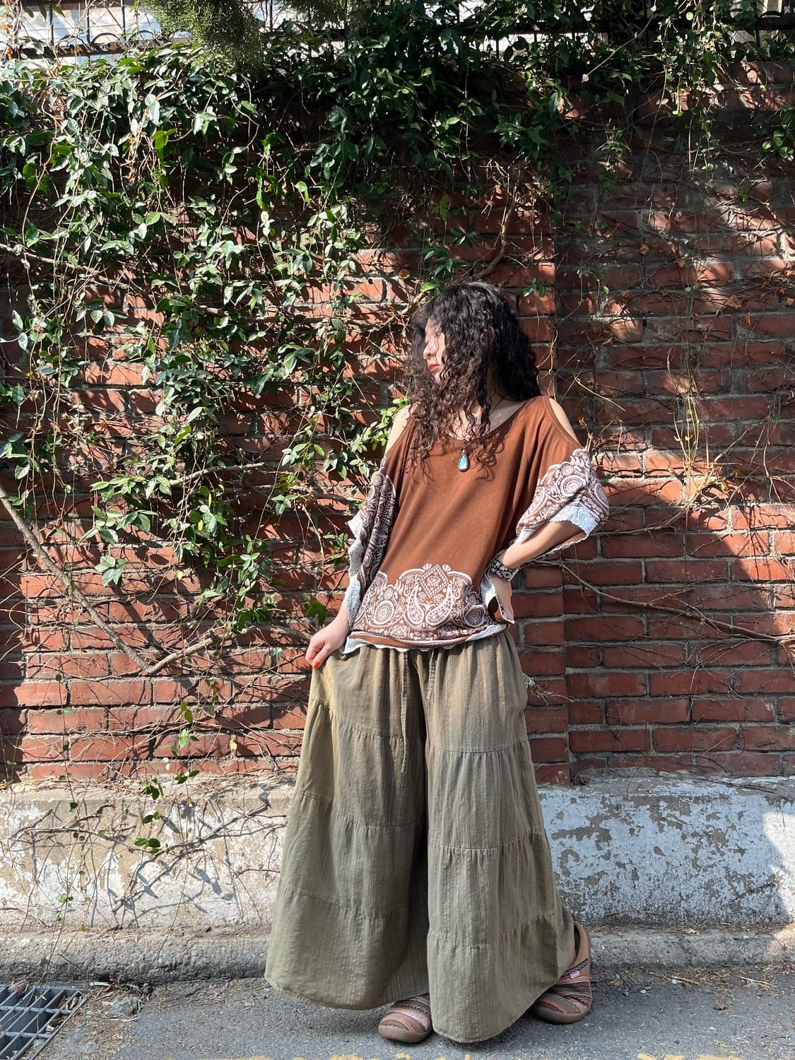 카키 와이드 캉캉 팬츠 상품이미지3