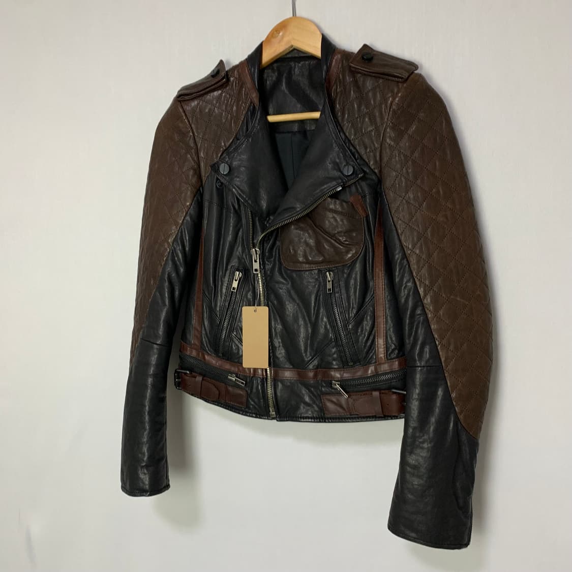 시스템 여성 배색 레더 라이더 자켓 양가죽 빈티지 상품이미지2