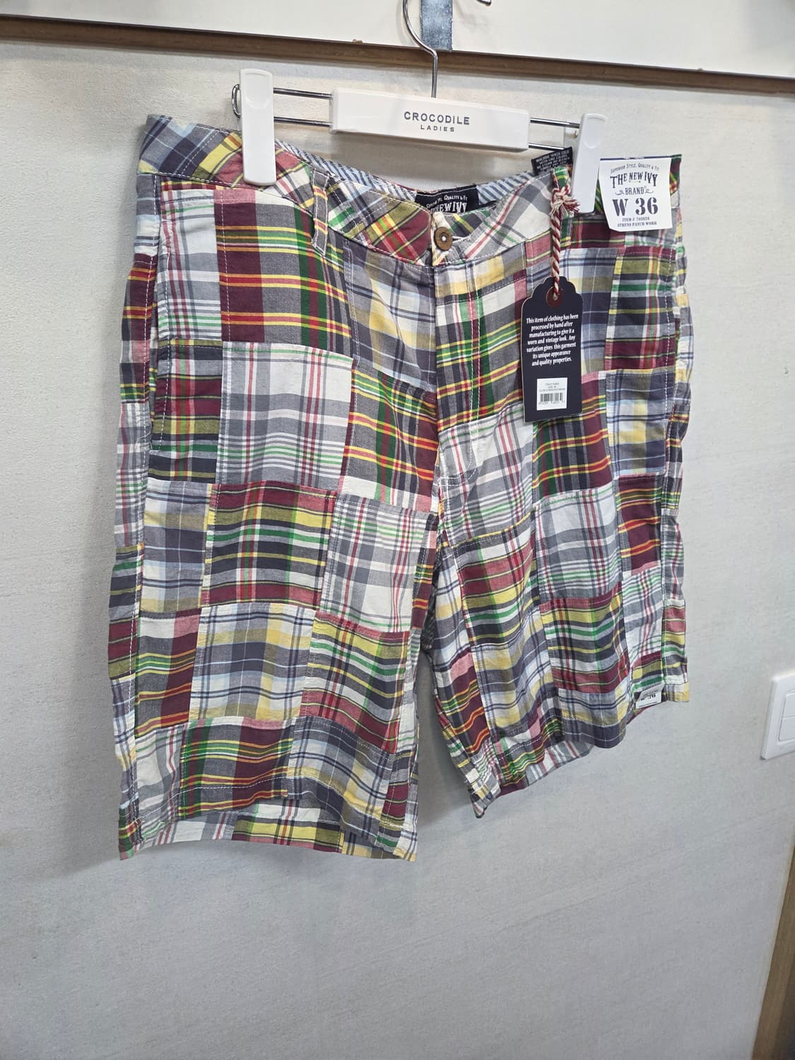 더뉴아이비 패치워크 마드라스 린넨 반바지 36 상품이미지5